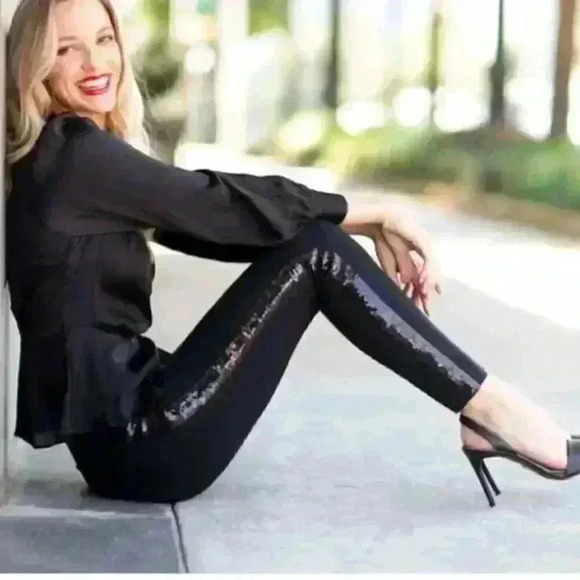 SPANX The Perfect Pant Ankle Sequin Tuxedo Skinny Classic Black Size Small - Picture 1 of 11